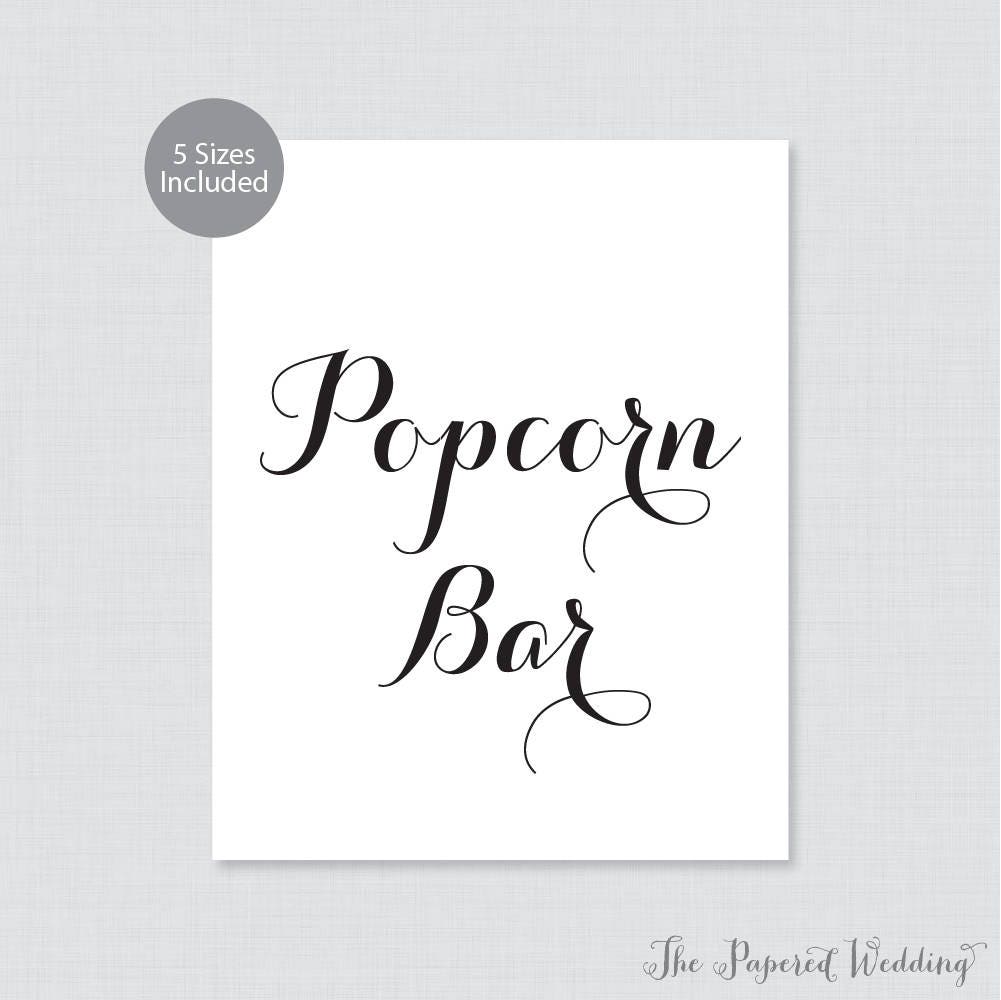 Printable Popcorn Bar Sign Black and White Popcorn Buffet | Etsy