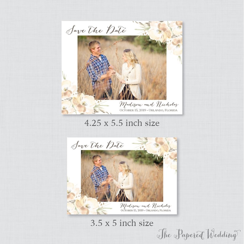 Photo Save the Date Magnets Personalized 0014 Rustic Floral Photo Save our Date Magnets for Wedding White Save the Date Fridge Magnets