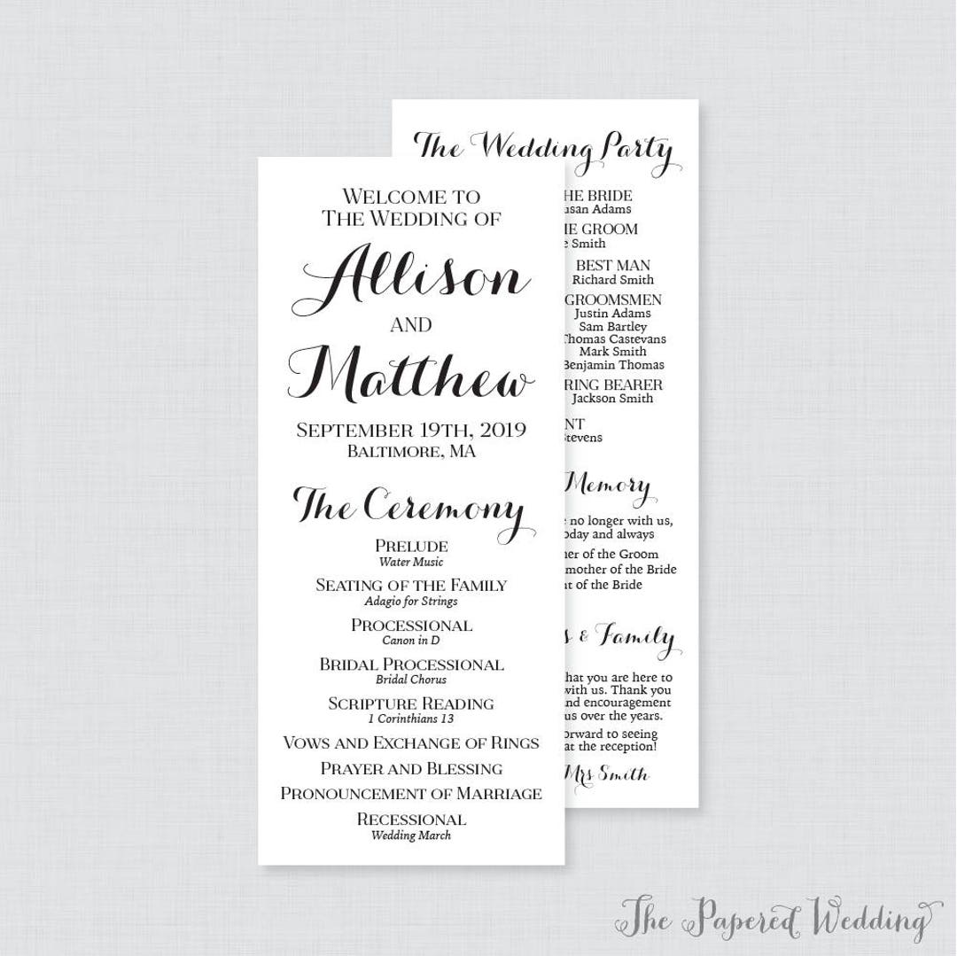 Printable OR Printed Wedding Programs - Black and White Wedding ...
