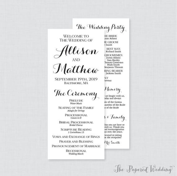 Printable OR Printed Wedding Programs Black and White - Etsy