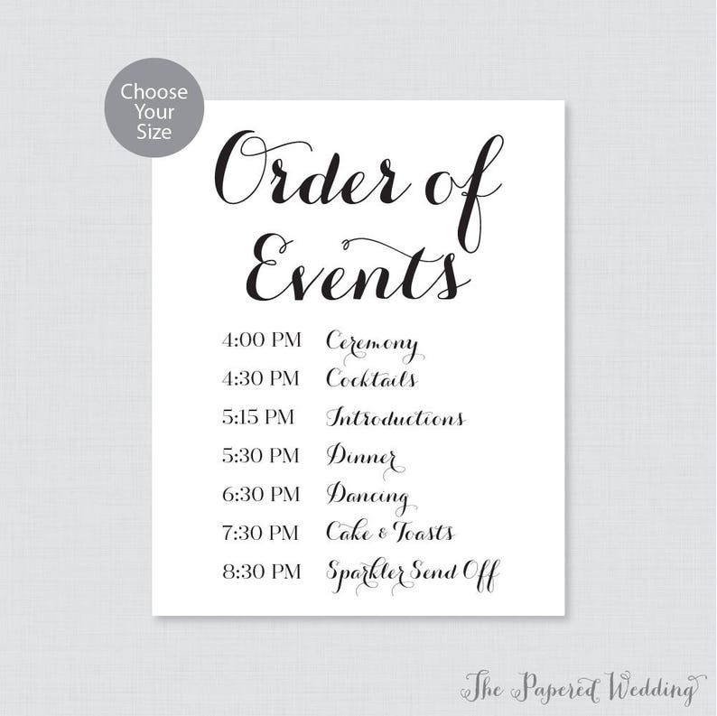 Printable Order of Events Sign Black and White Wedding Order Etsy Printable Order of Events Sign Black and White Wedding Order Etsy