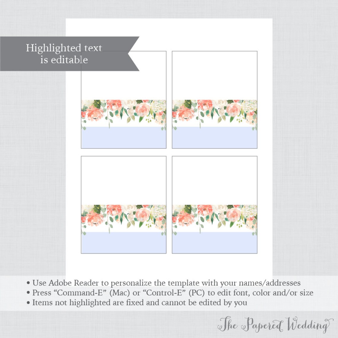 EDITABLE Tent Cards Printable Peach Wedding Tent Cards Etsy