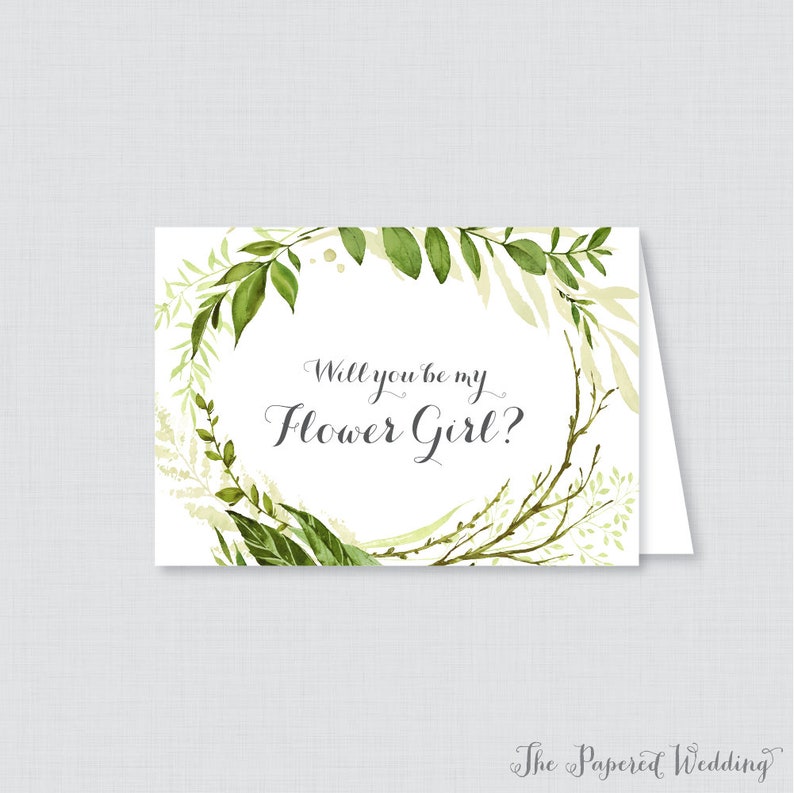 Printable Will You Be My Flower Girl Cards Green Wreath Will - Etsy
