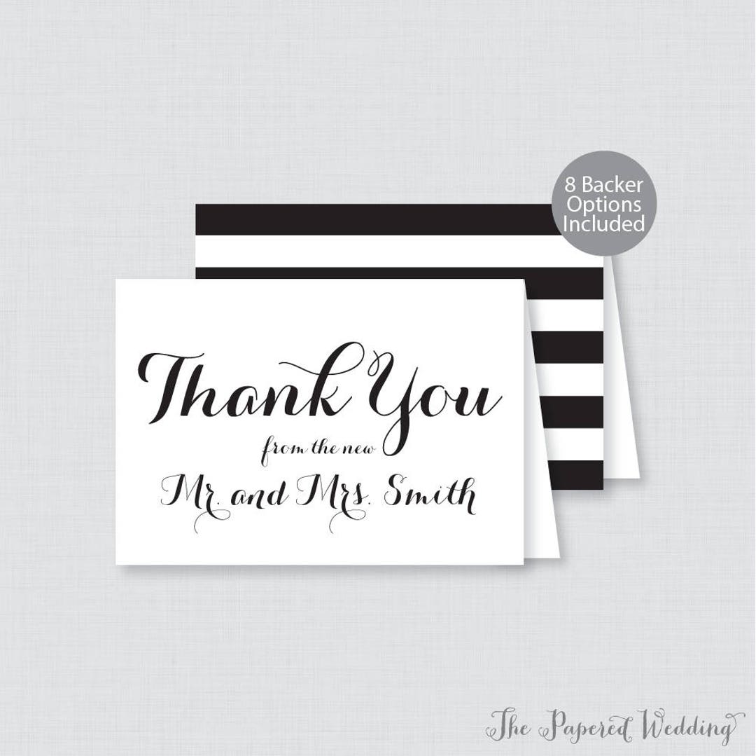 Printable OR Printed Wedding Thank You Cards Black and White Thank You