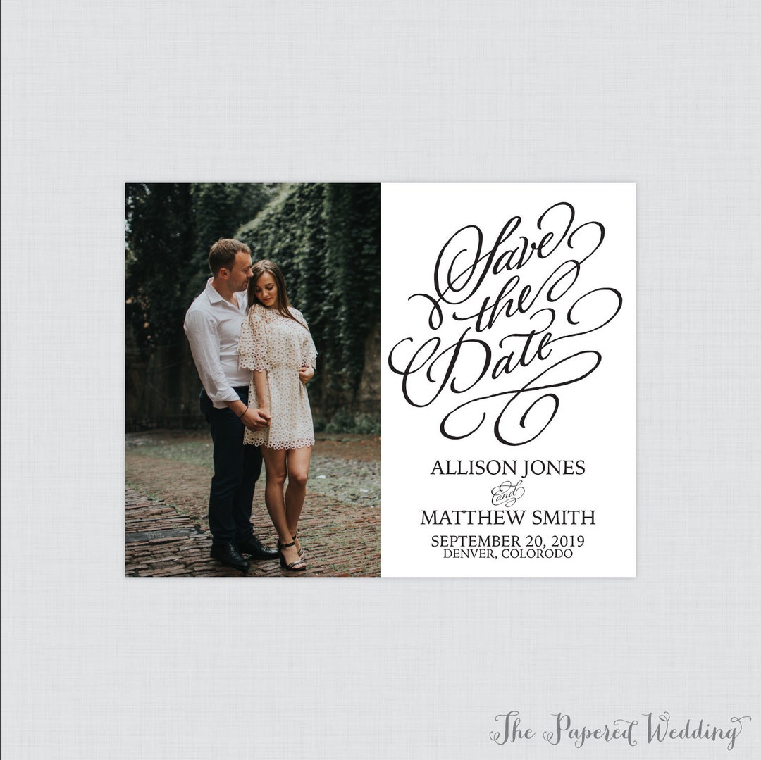 Printable OR Printed Photo Save the Date Cards Calligraphy - Etsy