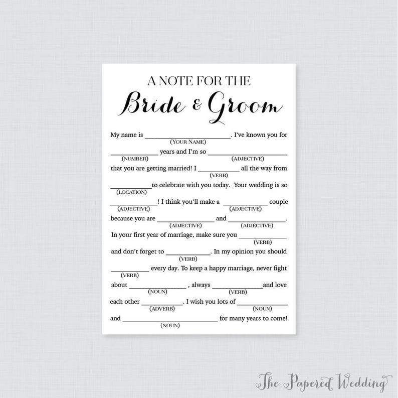 Printable Wedding ceremony Outrageous Libs - Black and White Wedding ceremony Crazy Libs Playing cards for Information - Basic, Classy Calligraphy Marriage Reception Recreation 0005 picture regarding Printable Wedding Mad Libs known as Printable Wedding ceremony Ridiculous Libs - Black and White Wedding day Nuts Libs Playing cards for Information - Easy, Classy Calligraphy Marriage ceremony Reception Match 0005