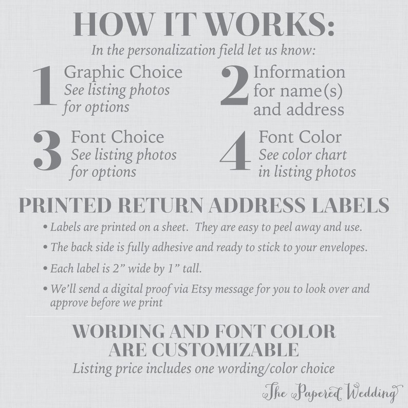 PRINTED Flower Return Address Labels - Choose Your Floral Design, Fonts ...