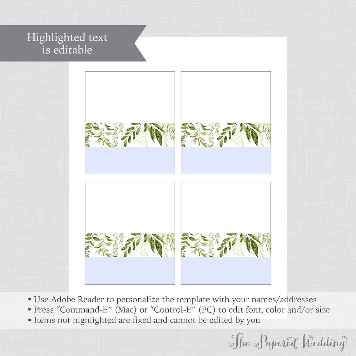 EDITABLE Tent Cards Printable Green Wedding Tent Cards Etsy