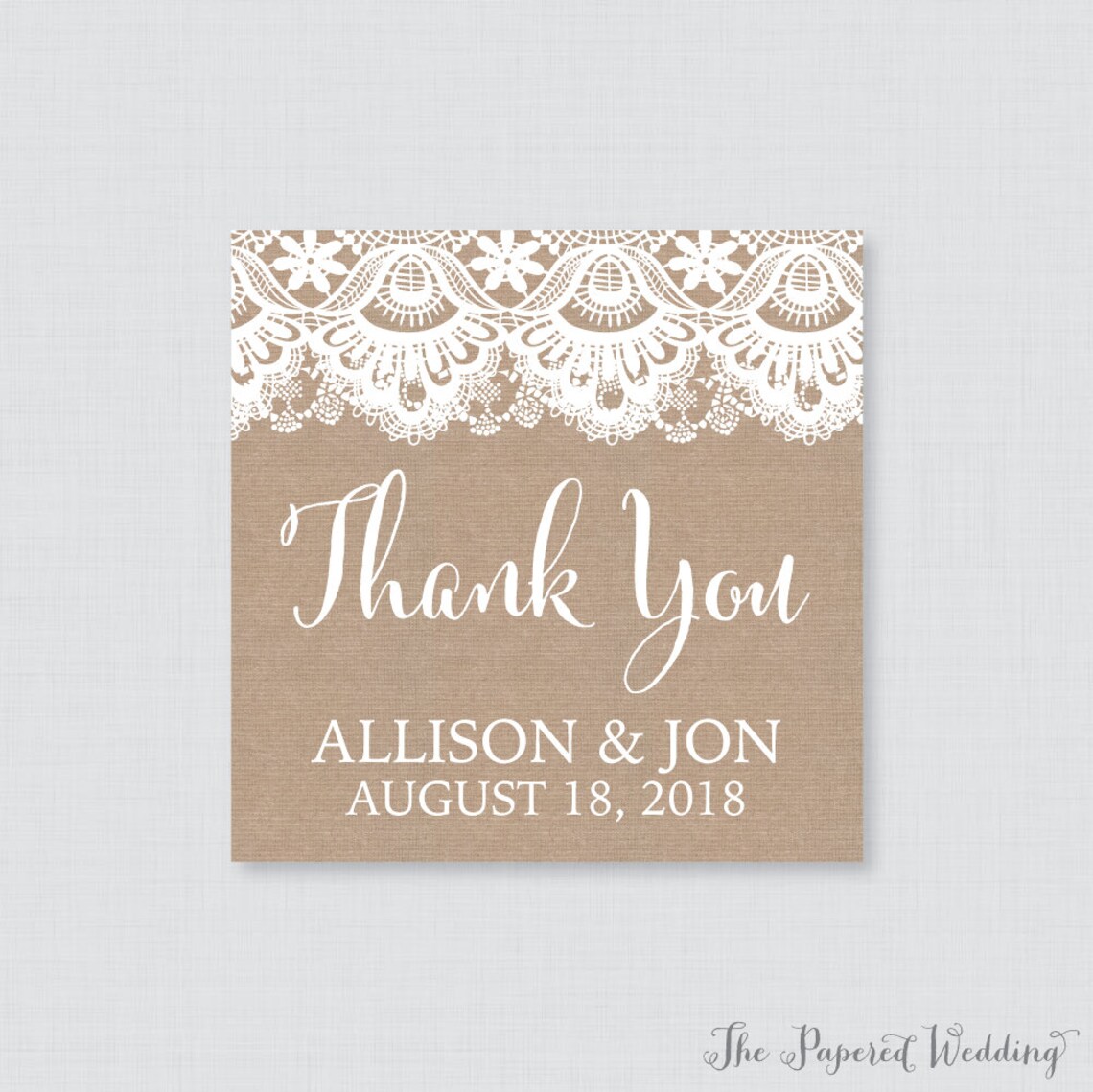 Printable OR Printed Wedding Stickers Burlap and Lace Square | Etsy