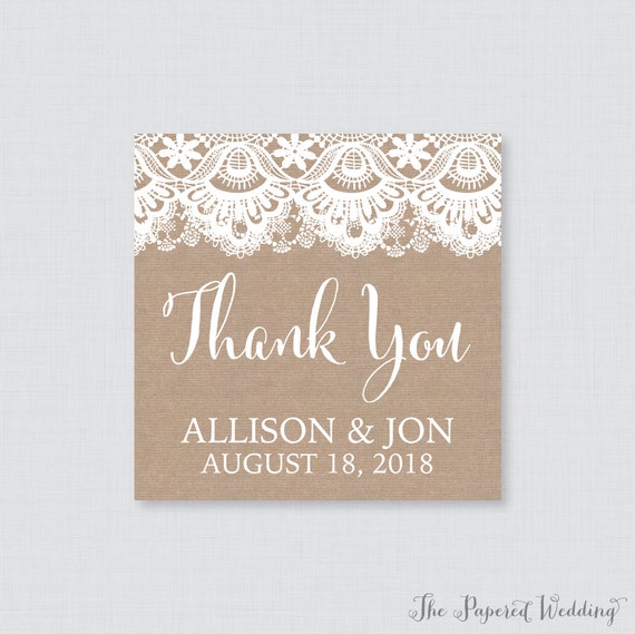 Thank You Tag 0002 Burlap and Lace Square Favor Tags for Wedding Printable OR Printed Wedding Favor Tags Personalized Wedding Favor Tags