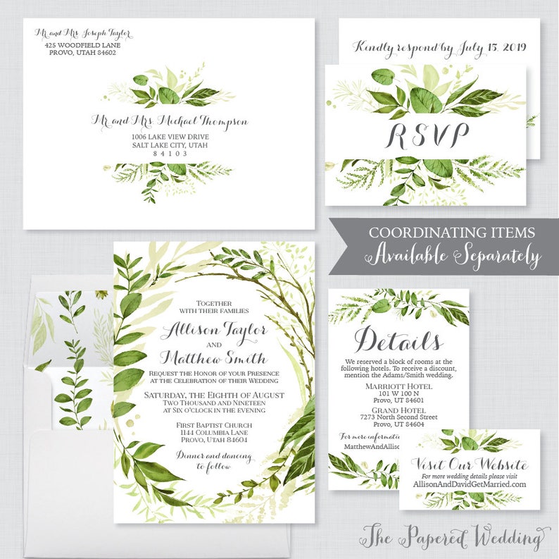 Printable OR Printed Wedding Accommodation Cards Green Leaf - Etsy