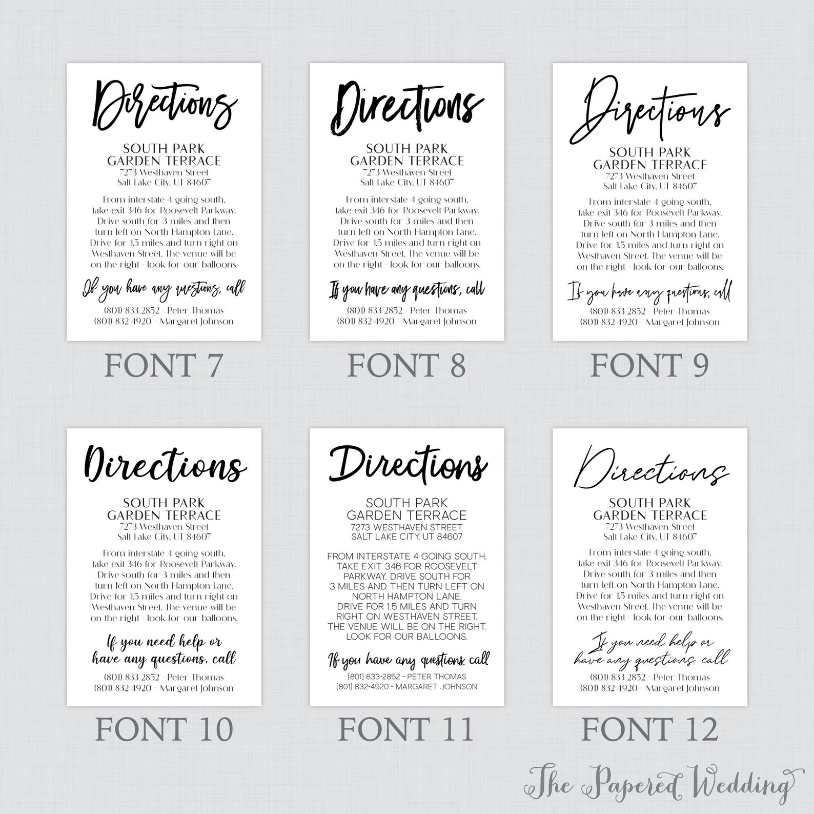 Printable OR Printed Directions Cards With Custom Color and Font ...