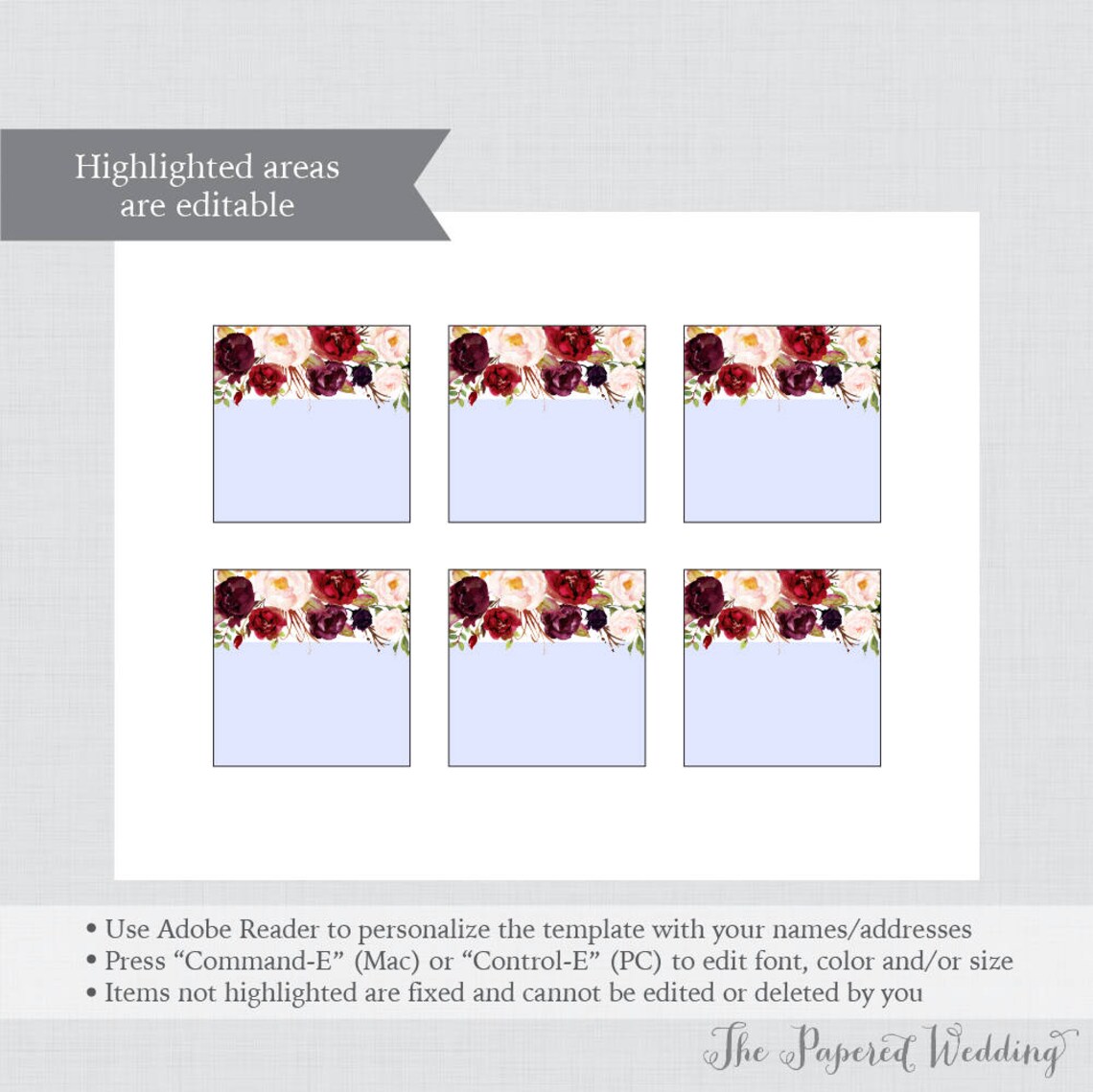 EDITABLE Wedding Tags Printable Marsala Floral Wedding | Etsy