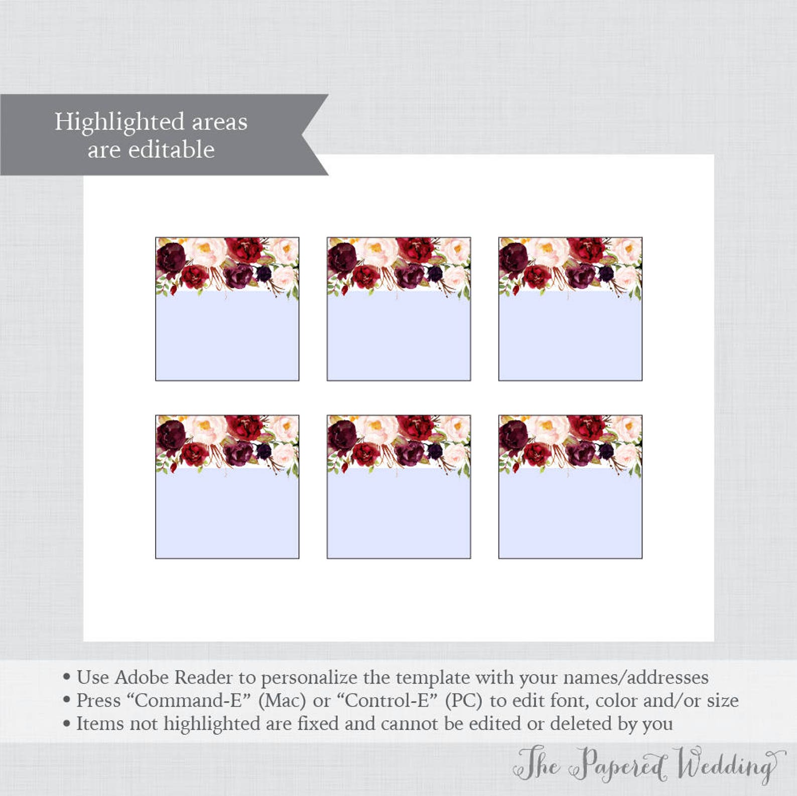 EDITABLE Wedding Tags Printable Marsala Floral Wedding | Etsy