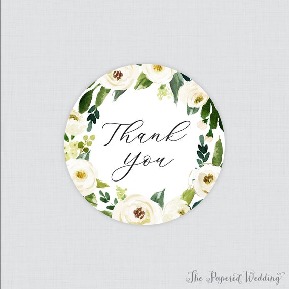 White Floral Wedding Stickers - Modern Flower Wedding Thank You Stickers -  White Flower Circle or Square Wedding Labels for Favors, etc 0020