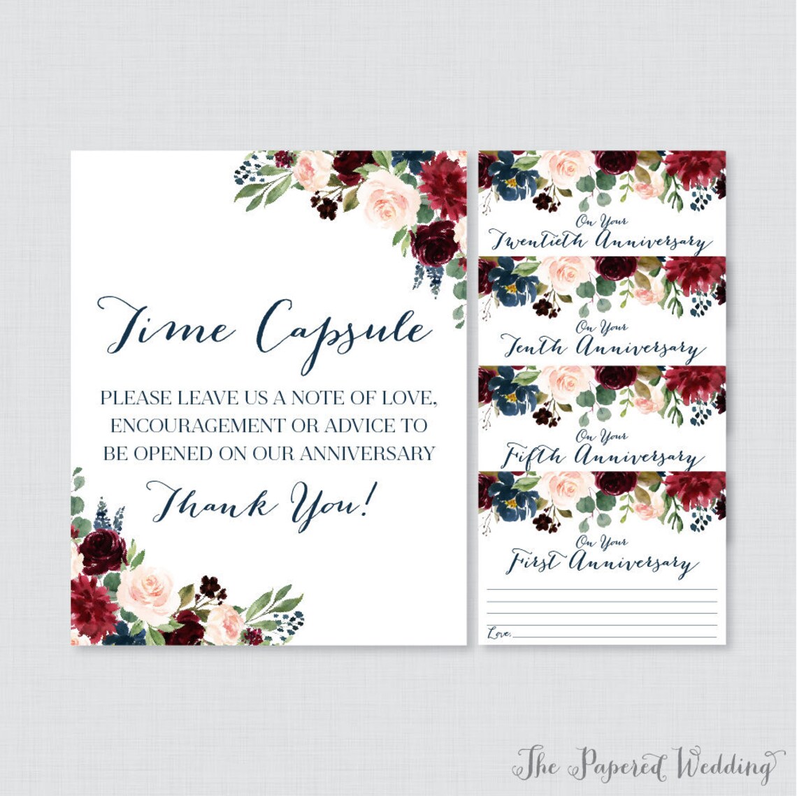 Printable Wedding Time Capsule Activity Navy Marsala Floral - Etsy