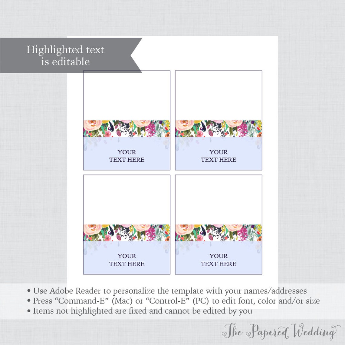 EDITABLE Tent Cards Printable Floral Wedding Tent Cards Etsy