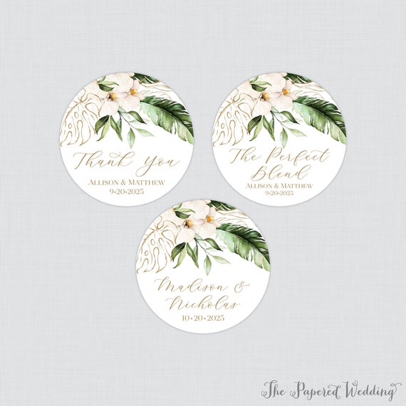 35 x thanks for popping by personalised 37mm wedding stickers Green foliage 