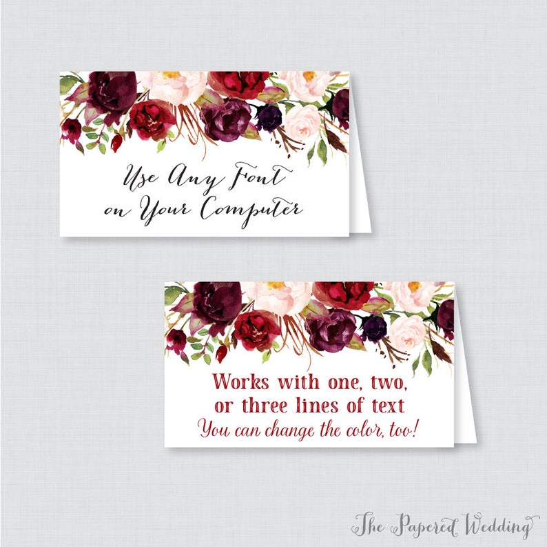 EDITABLE Tent Cards Printable Marsala Wedding Tent Cards | Etsy