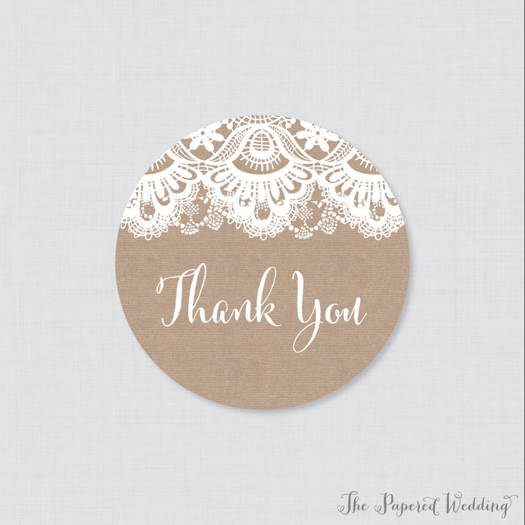 Wedding Stickers - Burlap and Lace Wedding Thank You Stickers - Rustic ...