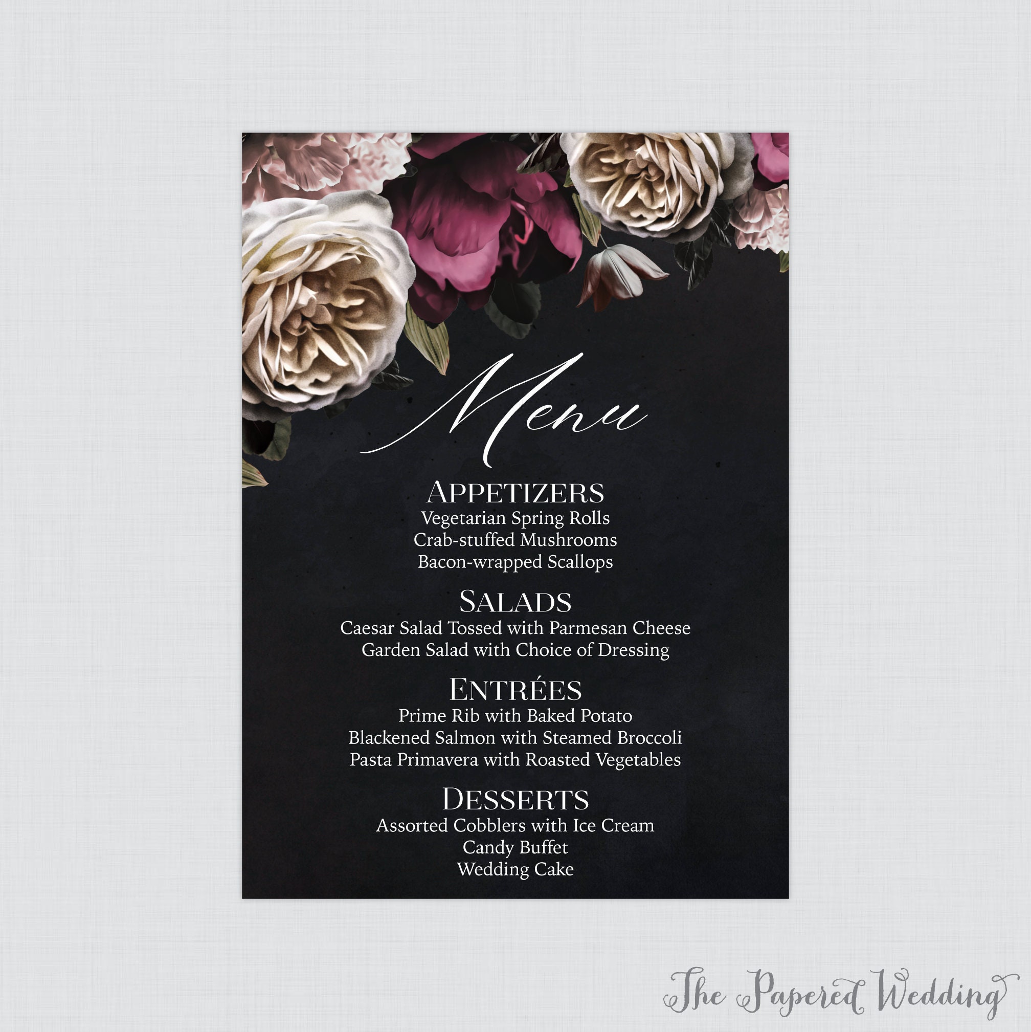 Printable OR Printed Wedding Menu Cards With Moody Flowers - Etsy