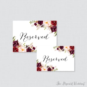 Printable Wedding Reserved Signs Marsala Floral Reserved Seating Sign for Wedding, Instant Download Reserved Table Signs Pink Flowers 0006 image 2