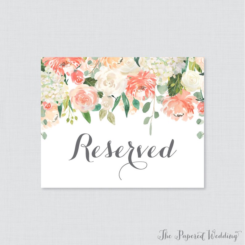 Printable Wedding Reserved Signs Peach Floral Reserved - Etsy