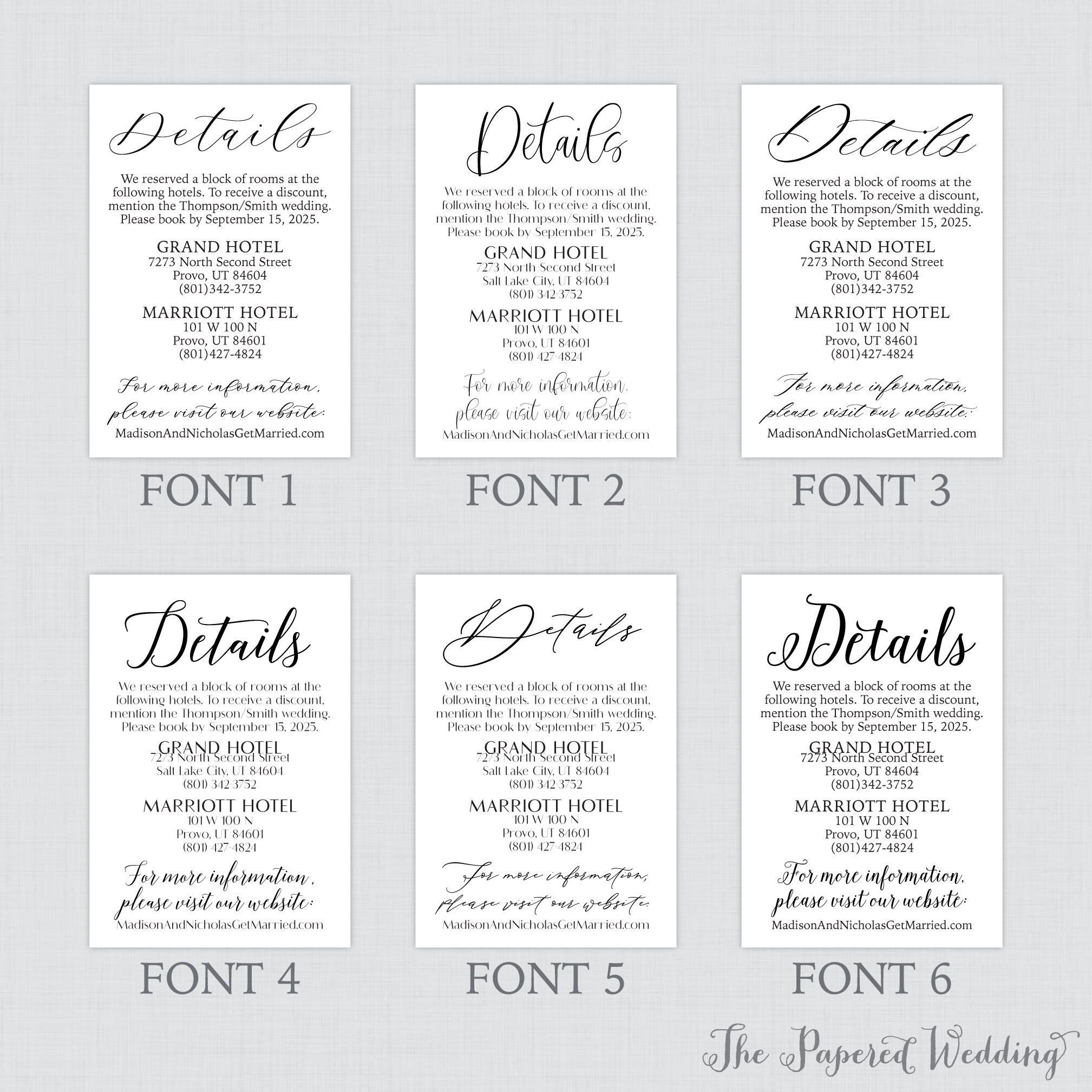 Printable OR Printed Details Cards With Custom Color and Font | Etsy