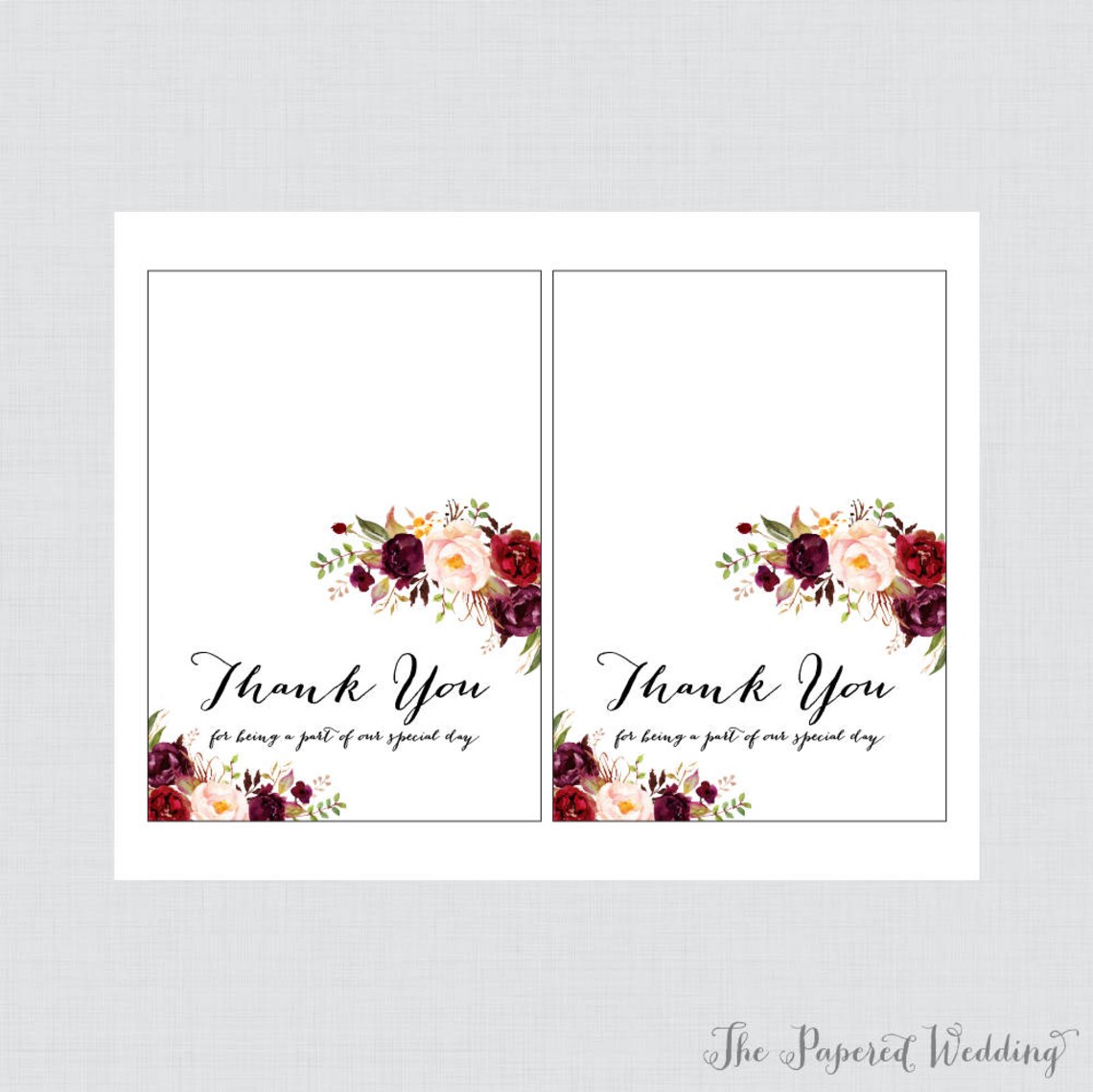 Printable Wedding Party Thank You Cards Marsala Floral Thank | Etsy