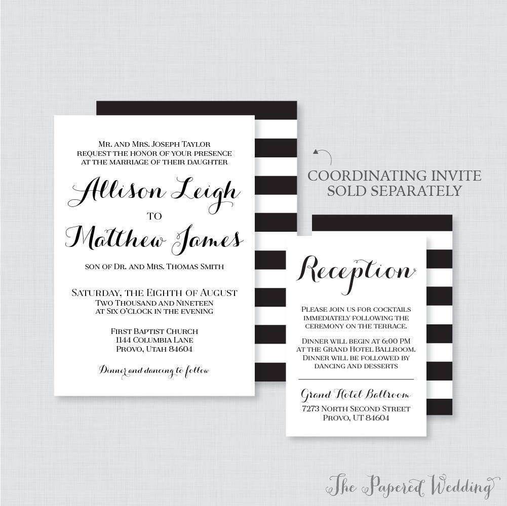 Printable OR Printed Wedding Reception Cards Black and White - Etsy