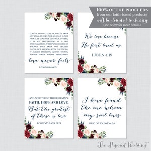 Printable Bible Verse Sign - Navy Marsala Floral Wedding Decor - We ...