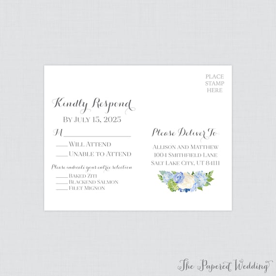 Printable OR Printed Wedding RSVP Postcards Blue Floral RSVP - Etsy