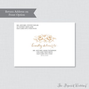 Wedding Envelopes White and Gold Flower Wedding Envelopes Gold Floral Wedding Name and Address, Custom Printed Envelope 0018 image 2