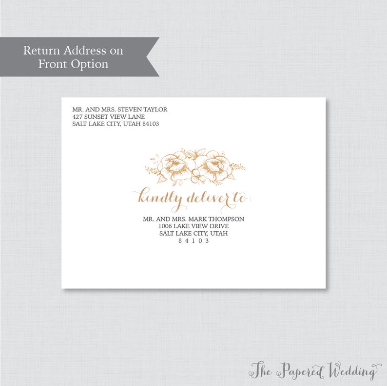 Wedding Envelopes White and Gold Flower Wedding Envelopes Gold Floral Wedding Name and Address, Custom Printed Envelope 0018 image 2