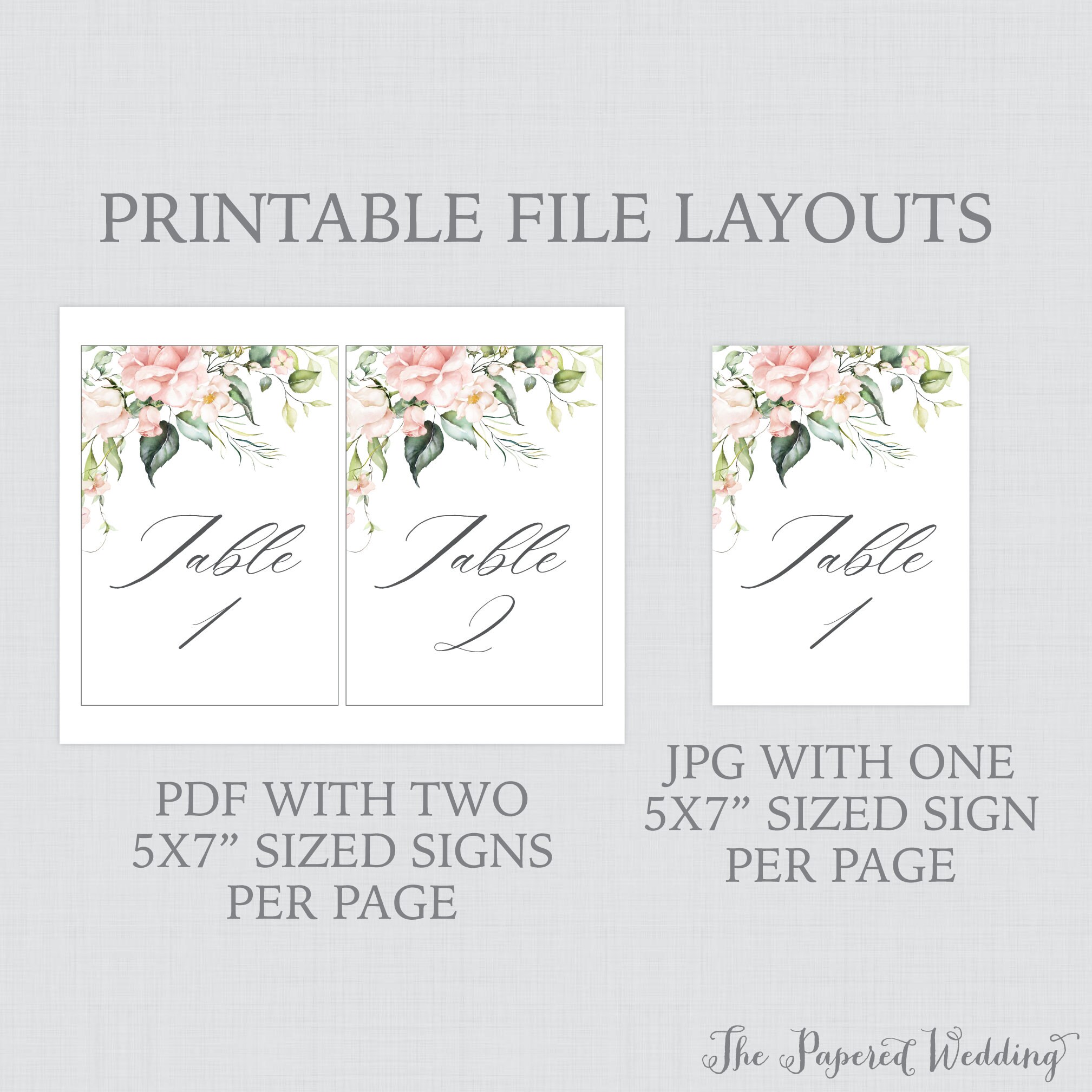 Printable Pink Roses Wedding Table Numbers Pink Roses and | Etsy