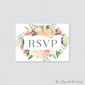 Printable OR Printed Wedding RSVP Cards Peach Flower RSVP Wedding Cards Printable OR Printed Wedding RSVP Cards Peach Flower RSVP Wedding Cards