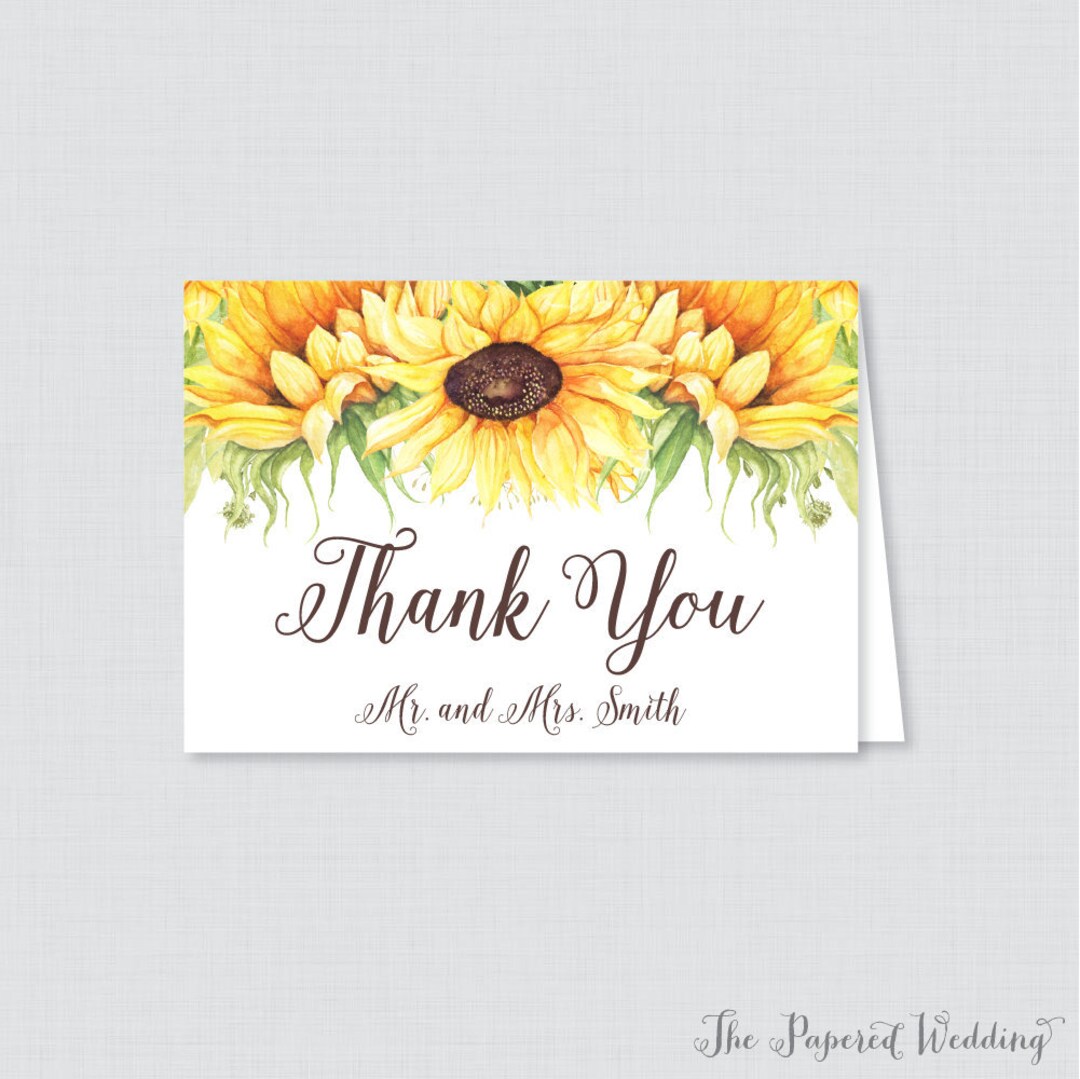 Printable OR Printed Wedding Thank You Cards - Sunflower Thank You Card ...