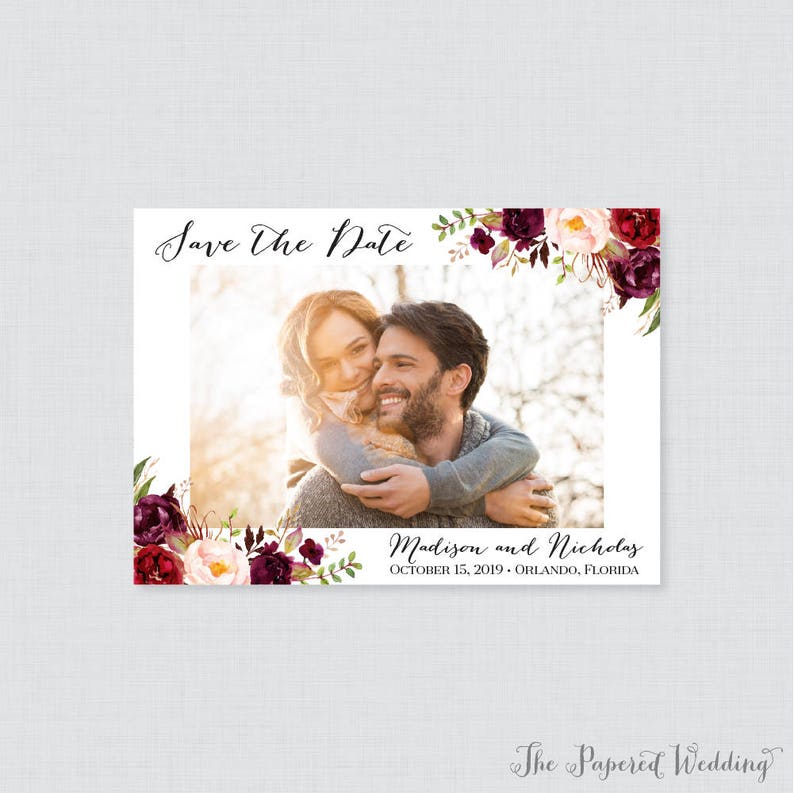 Printable OR Printed Photo Save the Date Cards Floral Photo | Etsy