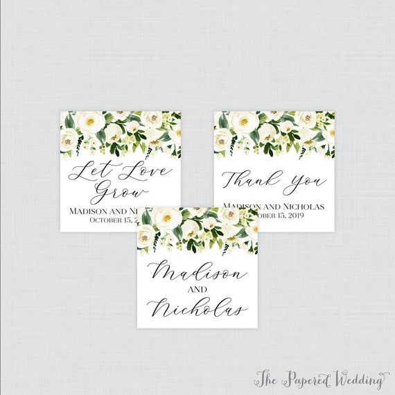 Printable OR Printed Wedding Stickers White Floral Square - Etsy