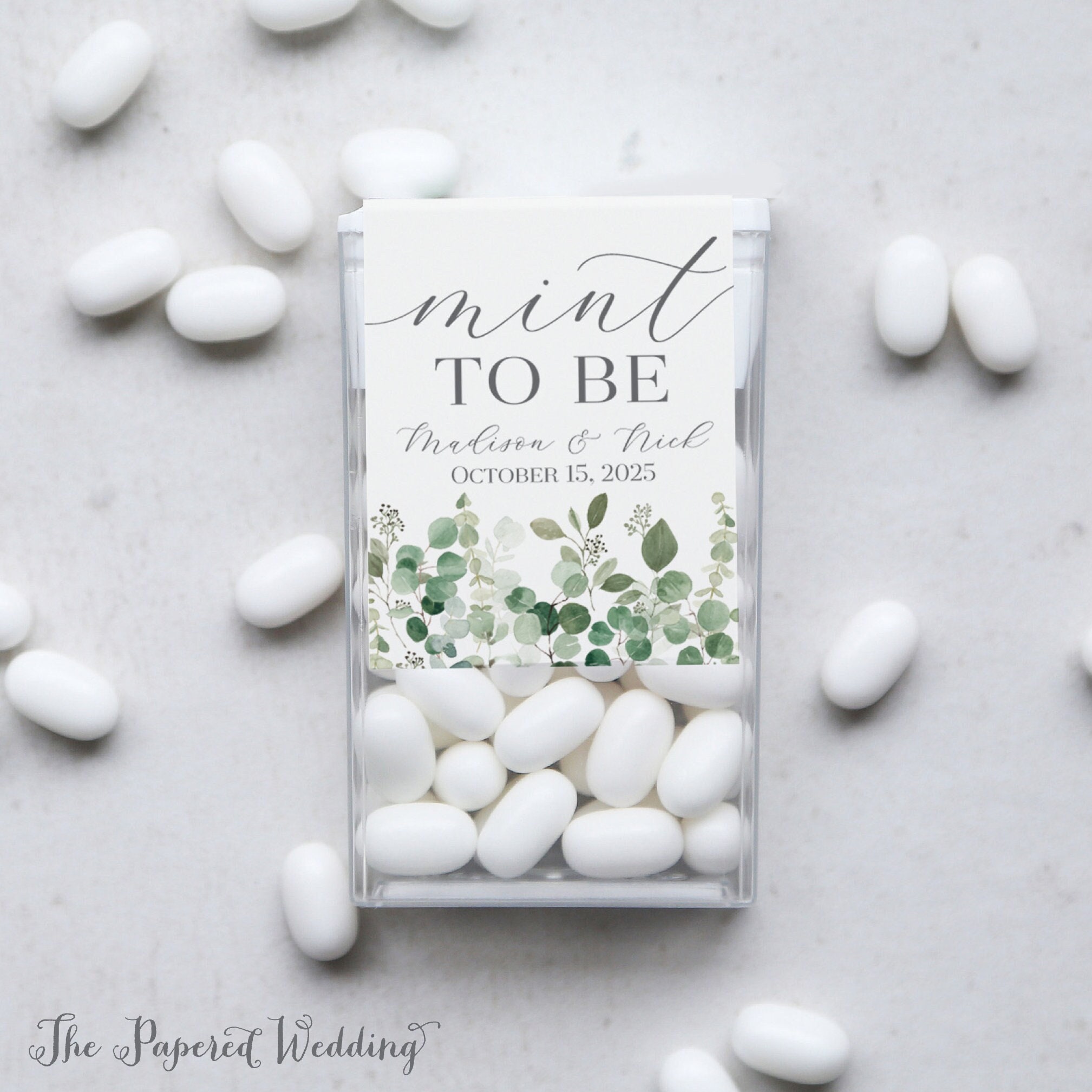 PRINTED Labels for Tic Tac Containers with Eucalyptus Leaf -  Green Mint Box Labels, Botanical Mint to Be Wedding Shower Favor Stickers 0059
