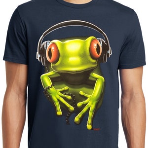 Big Guys Rule Funny Big and Tall King Size Tree Frog Wearing Headphones T-Shirt