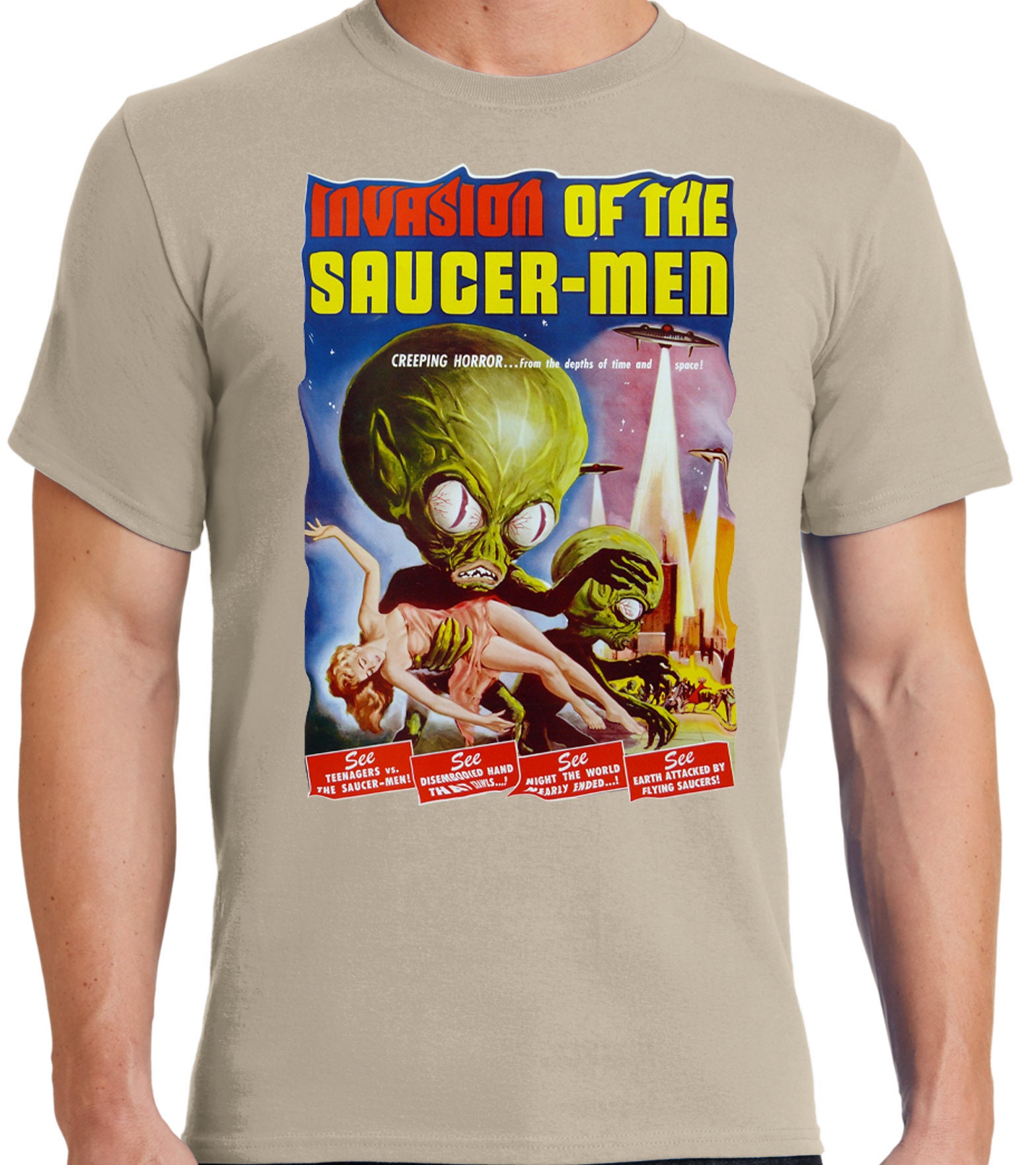 PubliciTeeZ Big and Tall Invasion of the Saucer-Men Classic Horror Movie T-Shirt