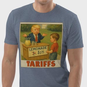 Koszulka satyryczna Trump Lemonade Stand | Parodia karykatury politycznej | Antytrumpowski humor ekonomiczny | Koszulka z nadrukiem graficznym Unisex z bawełny organicznej