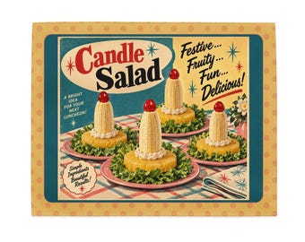 Retro Candle Salad Placemats Set of 4 | Funny 1950s Food Decor | Mid Century Kitchen Table Mats | Vintage Recipe Kitsch