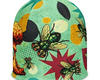 Atomic Optimism Beanie – Retro Two-Headed Mutant Flies Statement Hat
