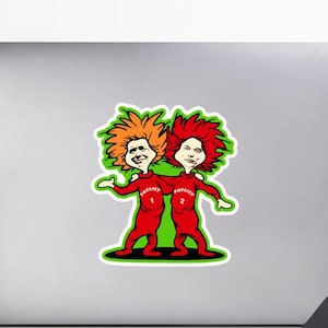 Fascist One & Fascist Two – Sticker of Doom: stickers zonder bellen. Anti-Trump/Musk/oligarchie. Grappige politieke satiresticker. Pro-democratie.