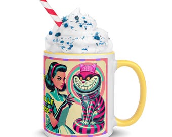 Politically Unhinged Anti-Trump Coffee Mug: Retro-Futuristic Alice & Cheshire Cat