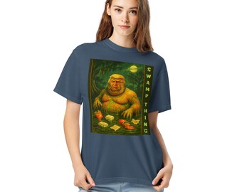 Trump Swamp Thing T-Shirt, Political Satire Tee, Retro Horror Parody Shirt, Drain the Swamp, Garment Dyed Unisex Tee