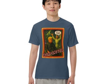 Trumpenstein T-Shirt, Trump Political Satire, Retro Horror Parody Tee, Garment Dyed Unisex Shirt