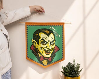 Campy-Kitsch Spooky Retro Count Dracula Halloween Pennant Banner